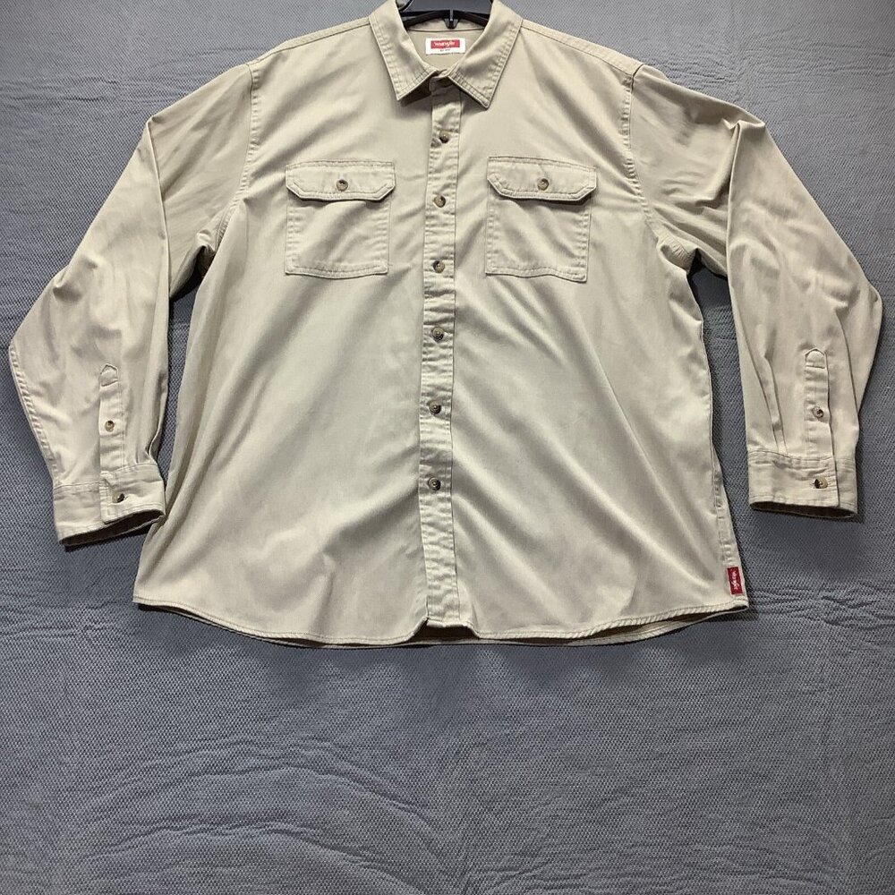 Wrangler Shirt Comfort Flex Denim Mens XL Tan Long Sleeve Button Up Regular Fit